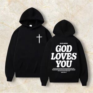 Black Crewneck Sweater with Cross Design